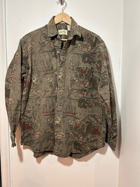 Vintage Eddie Bauer  Elkhorn canvas Men's Patterned Button-Up Shirt size L